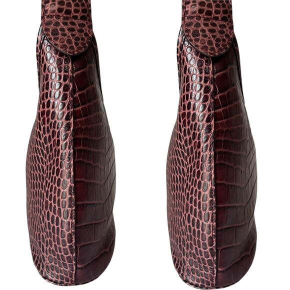 Vintage Longchamp Crocodile Croc Embosed Leather Shoulder Bag Burgundy Y2K - Picture 8 of 10
